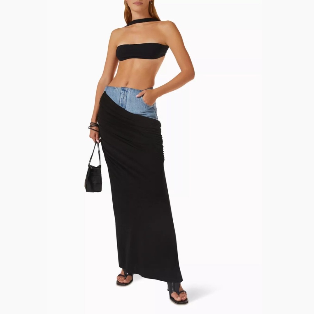 Dream Architect Wrapped Column Maxi Skirt In Denim